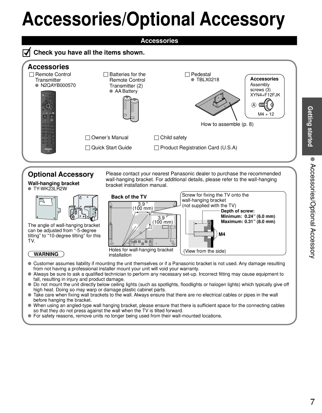 Panasonic TC-L19C30 owner manual Accessories/Optional Accessory 