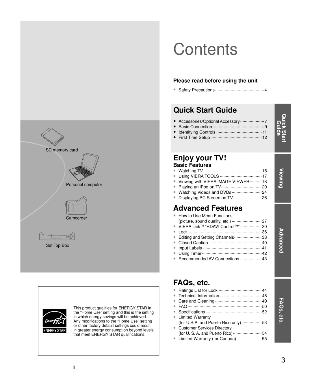 Panasonic TC-L22X2 quick start Contents 