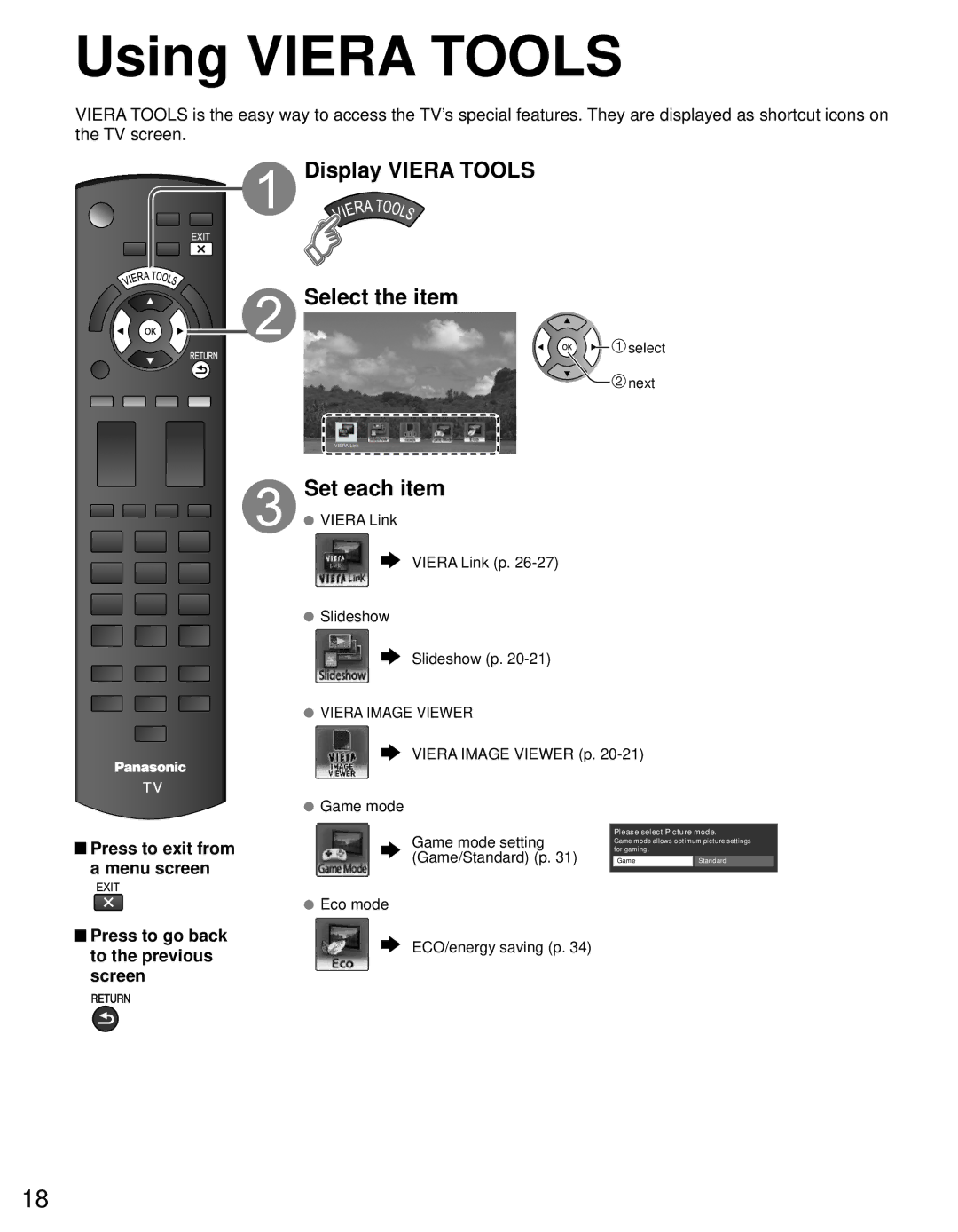 Panasonic TC-L24C3 owner manual Using Viera Tools, Display Viera Tools Select the item, Set each item 