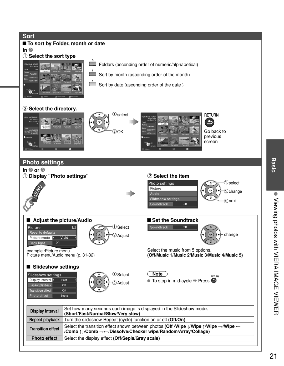 Panasonic TC-L24C3 owner manual Sort, Photo settings 