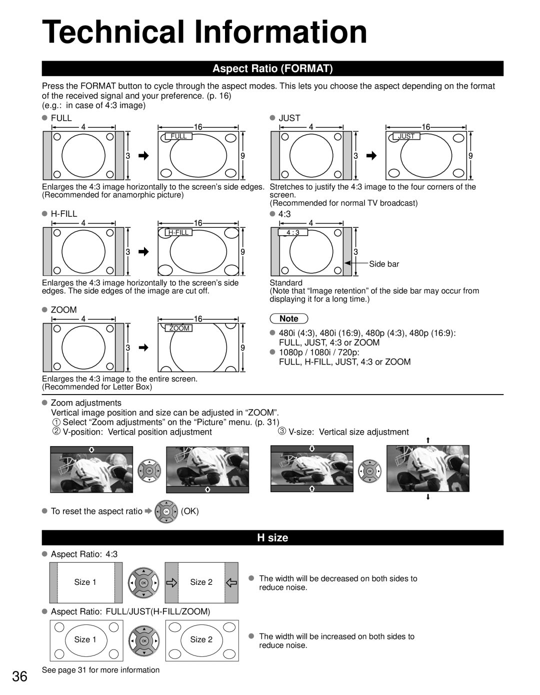 Panasonic TC-L24C3 owner manual Technical Information, Aspect Ratio Format, Size, To reset the aspect ratio OK Aspect Ratio 