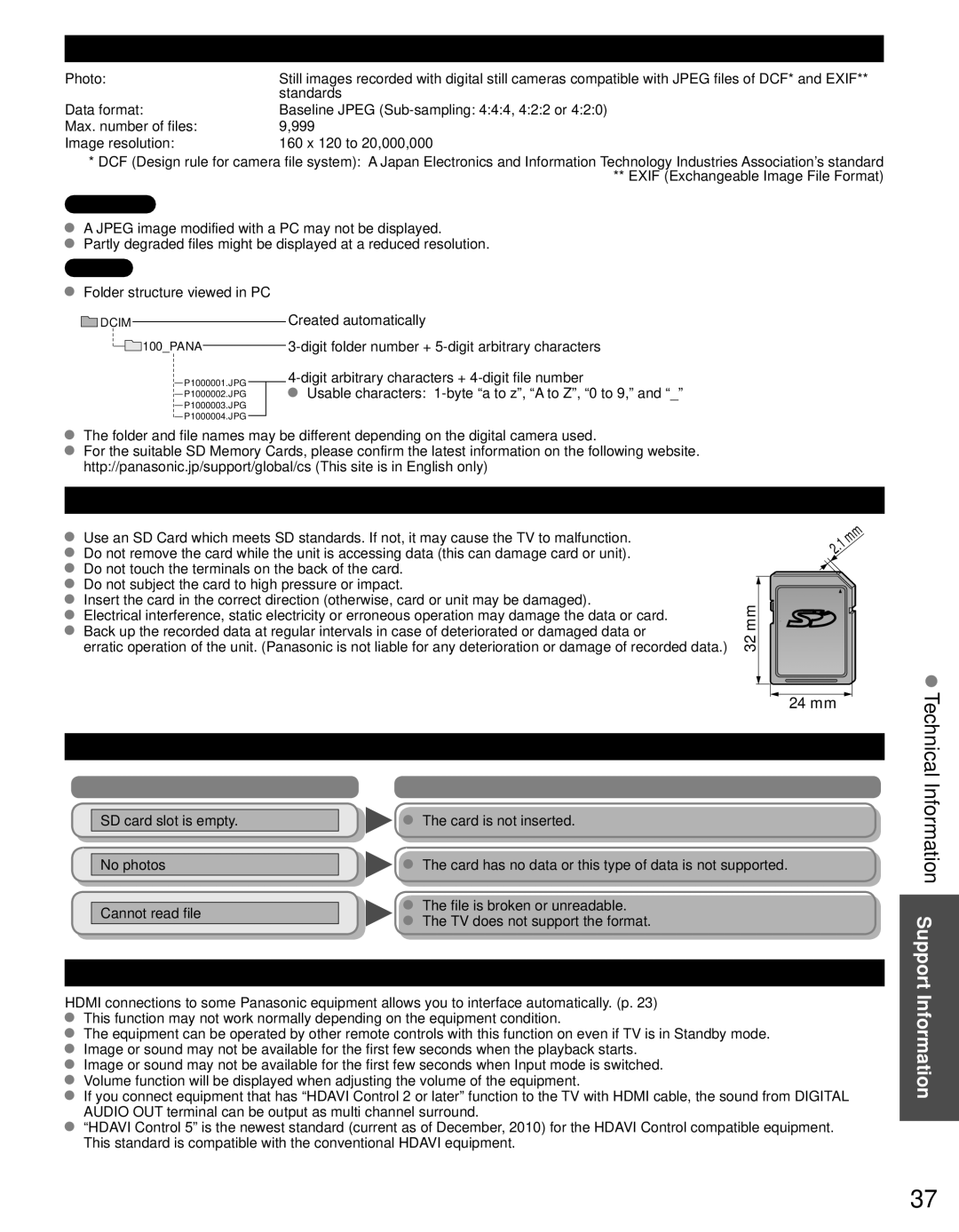 Panasonic TC-L24C3 owner manual Information Support 