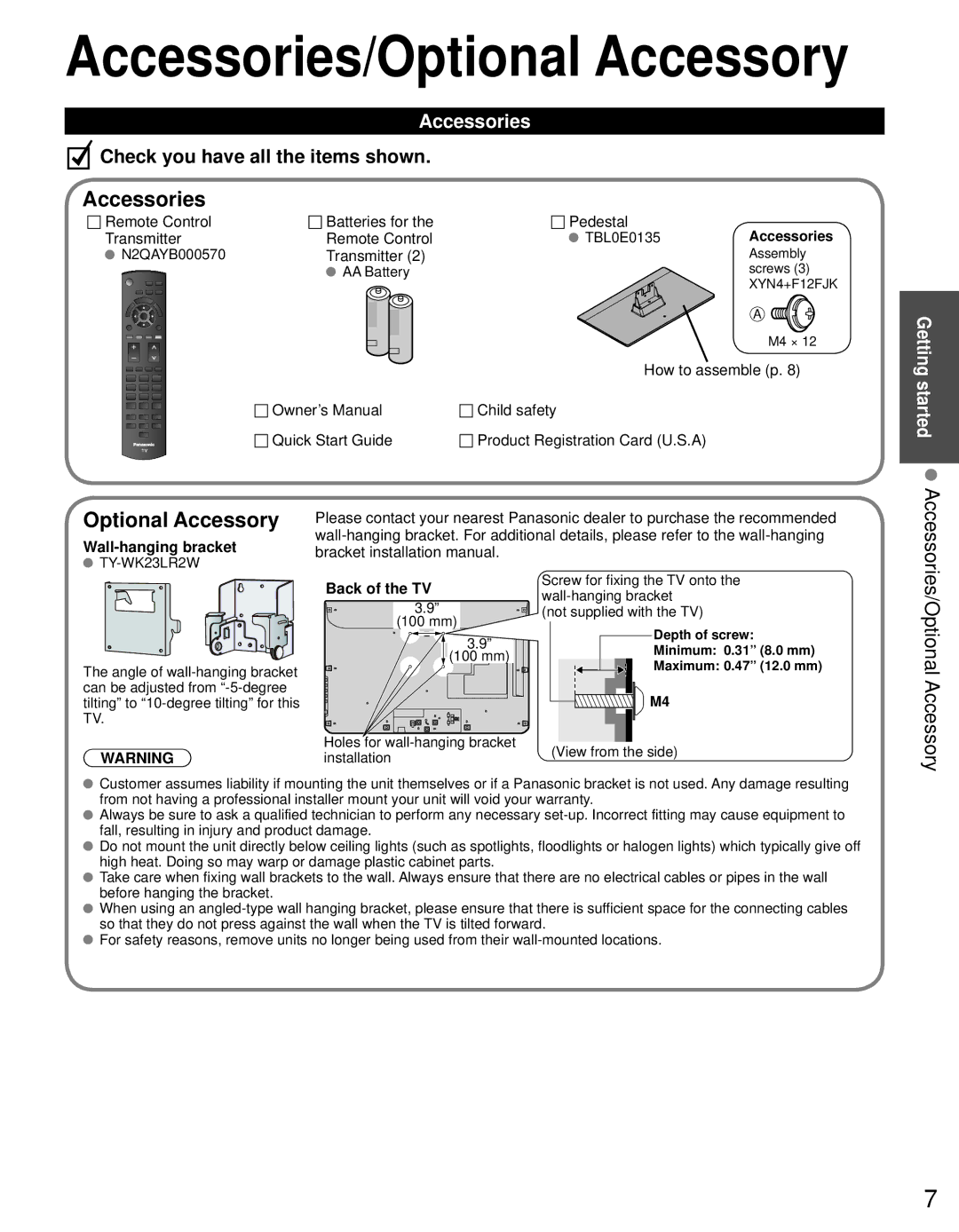 Panasonic TC-L24C3 owner manual Accessories/Optional Accessory 