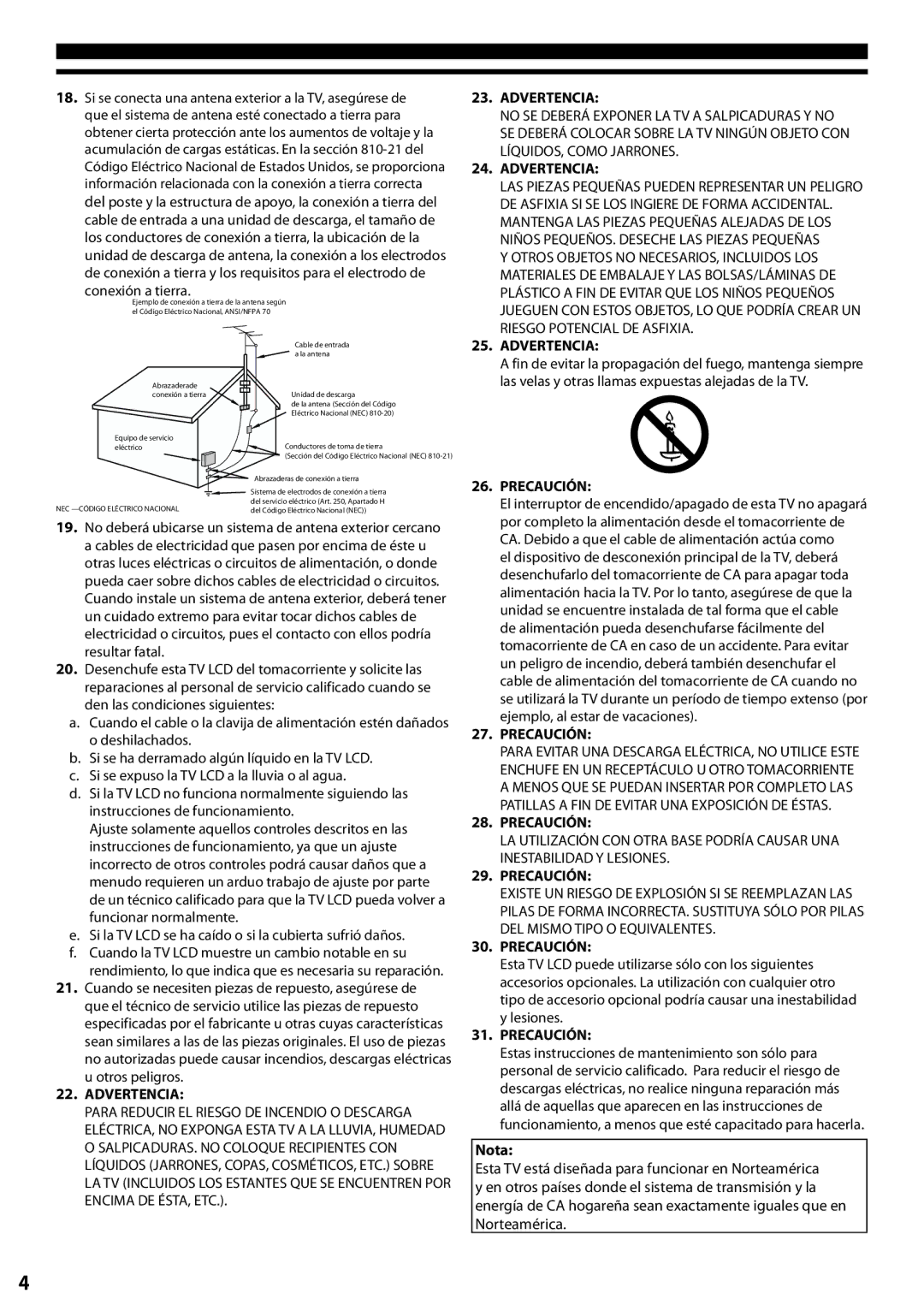 Panasonic TC-L24X5 manual LÍQUIDOS, Como Jarrones, Riesgo Potencial DE Asfixia, Inestabilidad Y Lesiones, Nota 