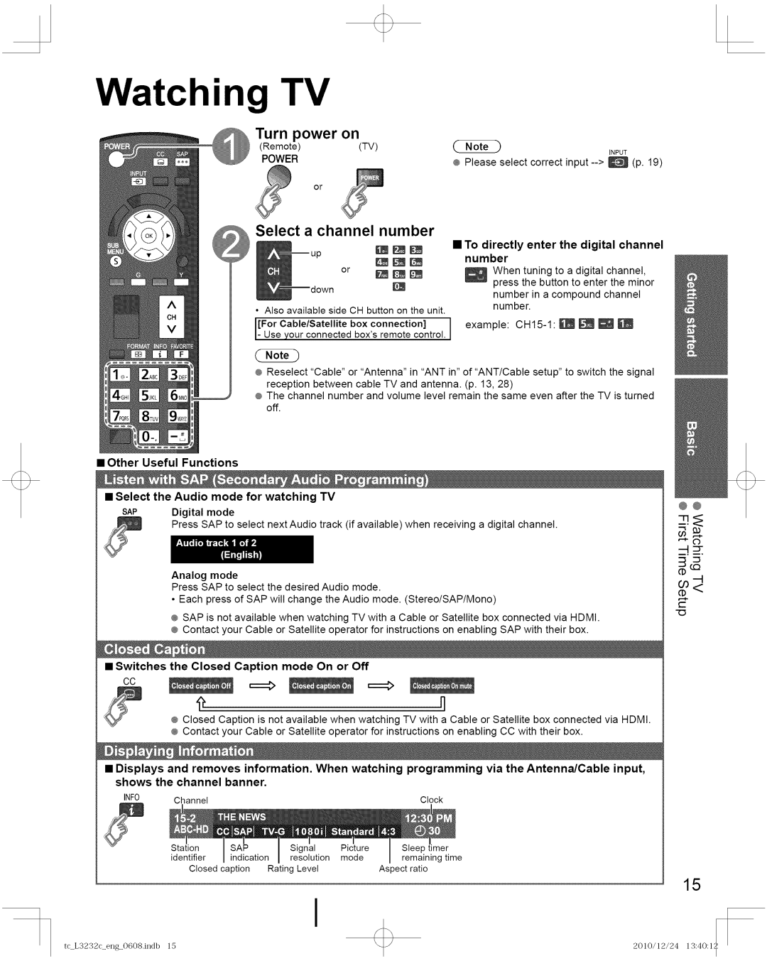 Panasonic TC-L3232C manual Watching TV, Turn power on, Select a channel number, Digital mode 