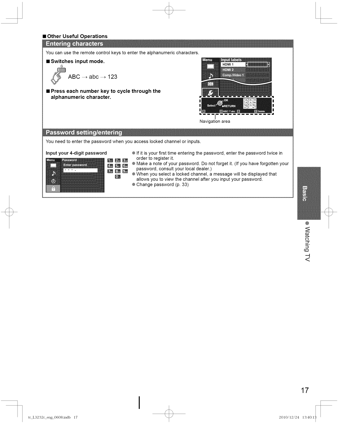 Panasonic TC-L3232C manual ABC abc, Other Useful Operations, Input your 4-digit password 