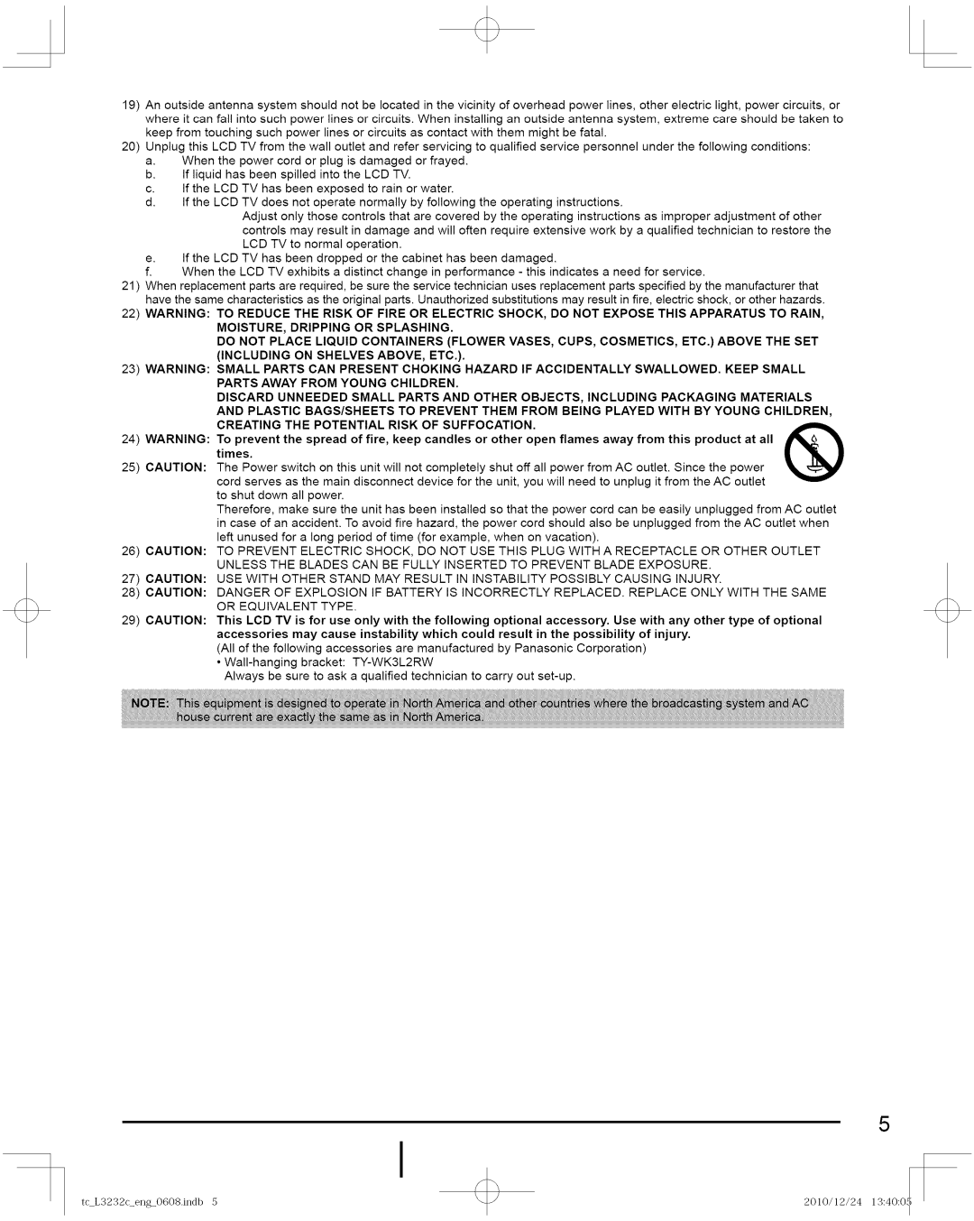 Panasonic TC-L3232C manual Creating the Potential Risk of Suffocation 