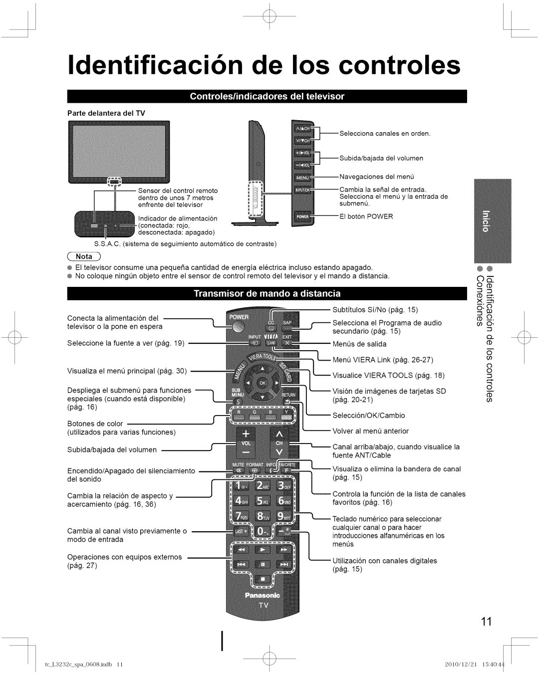 Panasonic TC-L3232C manual Identificacibn de los controles, ? FkITtSI+ L FJI t,FJF 