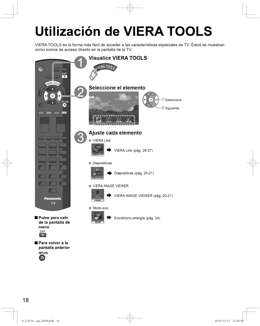 Panasonic TC-L3232C manual Utilizacibn de Viera Tools, Visualice Viera Tools Seleccione el elemento, Ajuste cada elemento 