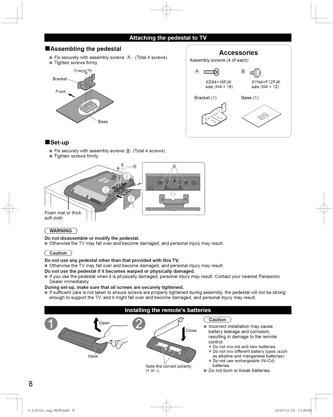 Panasonic TC-L3232C manual Accessories, ==Assembling, Pedestal, ==Set-up 