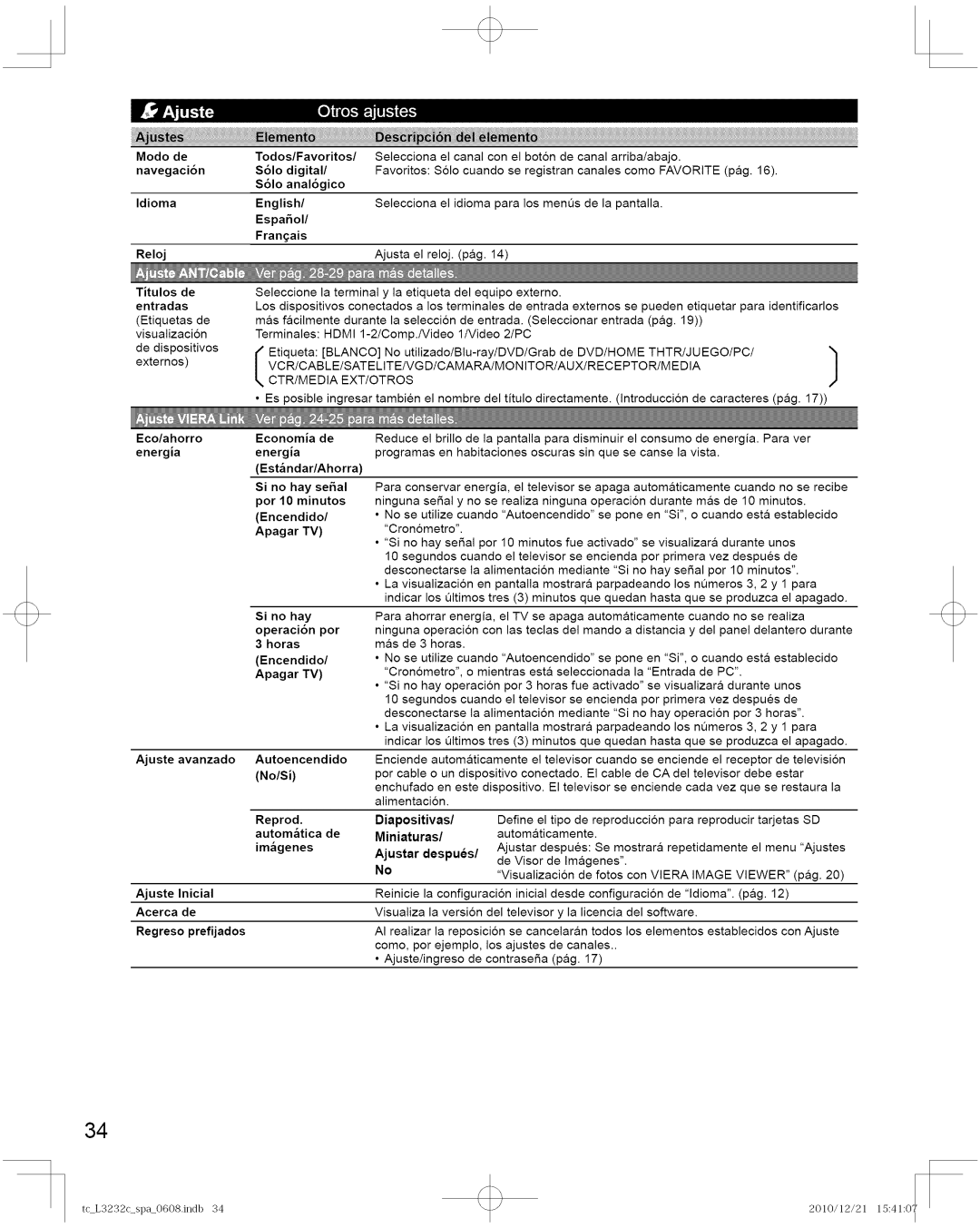 Panasonic TC-L3232C manual Mode de, Diapositivas, Miniaturasl, Ajustar Despues, Ajuste, Acerca 