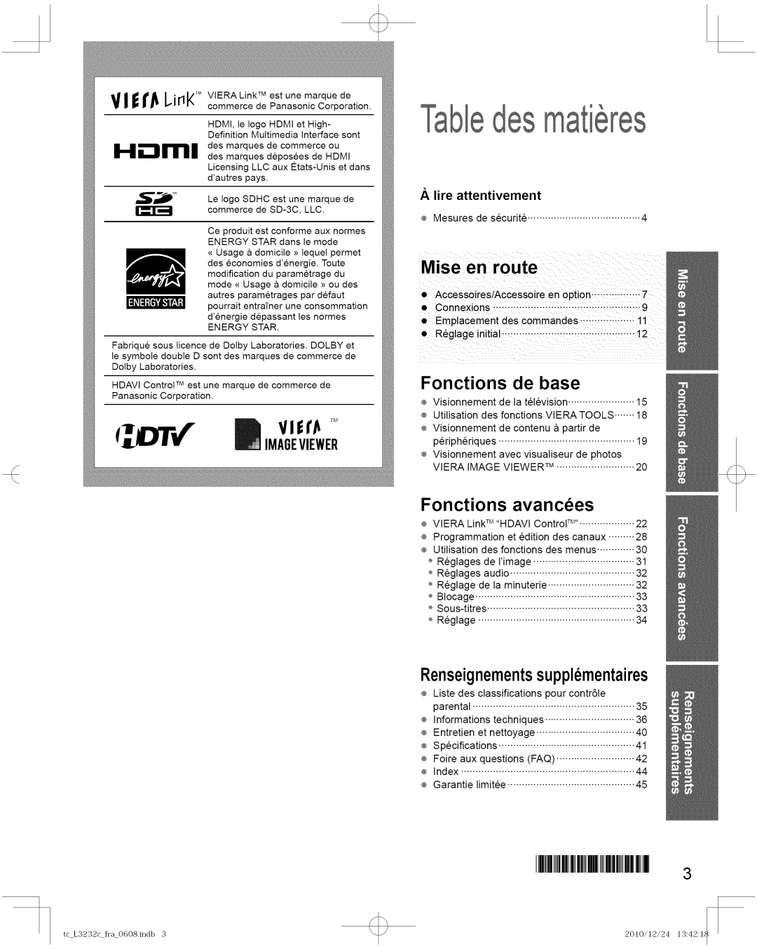 Panasonic TC-L3232C manual Lire attentivement, Viera Image Viewer TM 