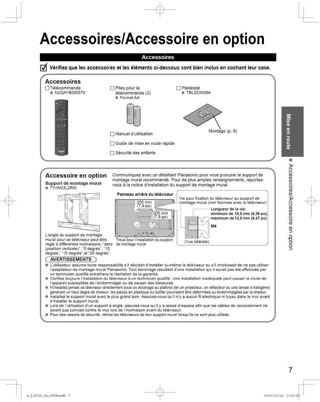 Panasonic TC-L3232C manual Accessoires/Accessoireen option, Accessoire en option, Panneau arriere du televiseur 