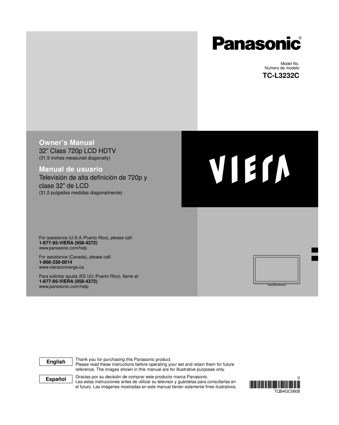 Panasonic TC-L3232C manual EspaSol, English 