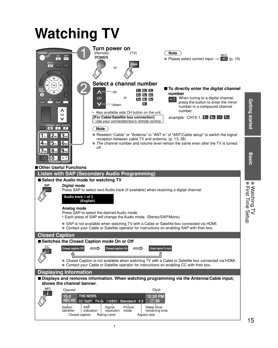 Panasonic TC-L3232C owner manual Watching TV, Turn power on, Select a channel number 