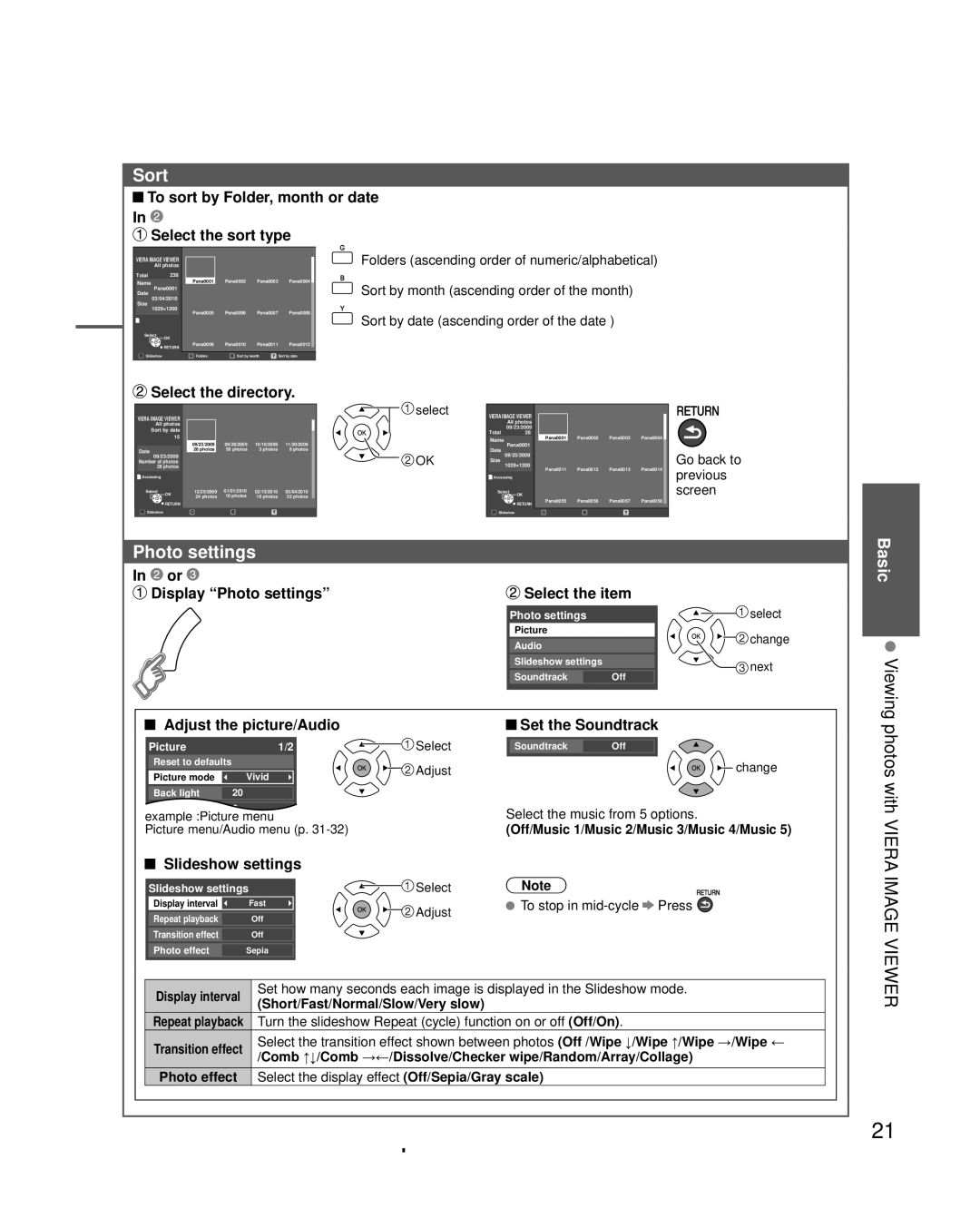 Panasonic TC-L3232C owner manual Sort, Photo settings 