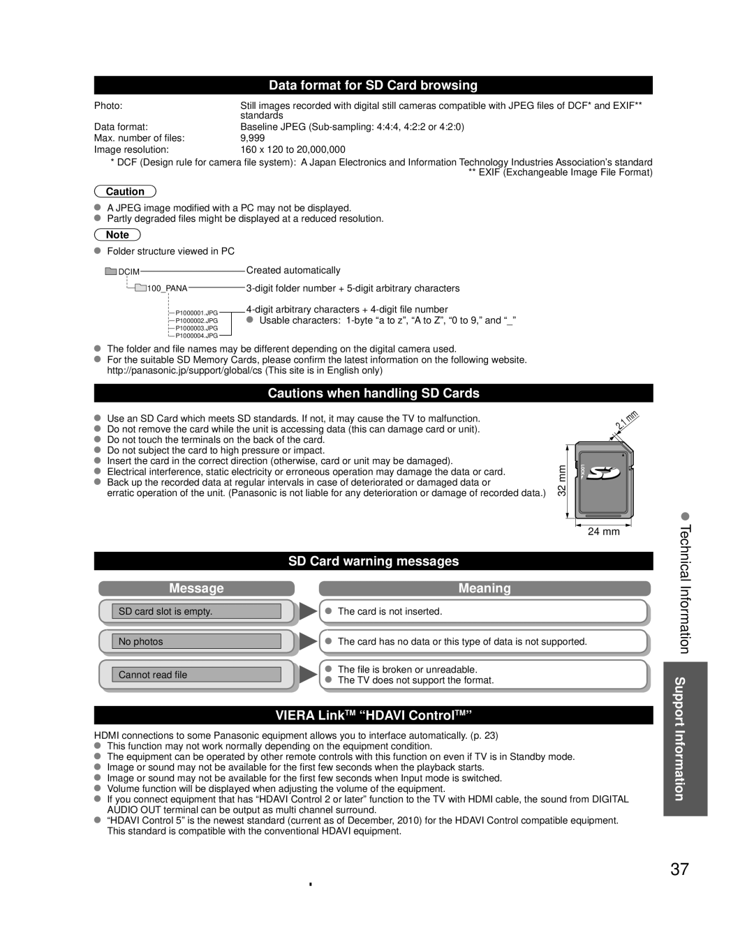 Panasonic TC-L3232C owner manual Information Support 