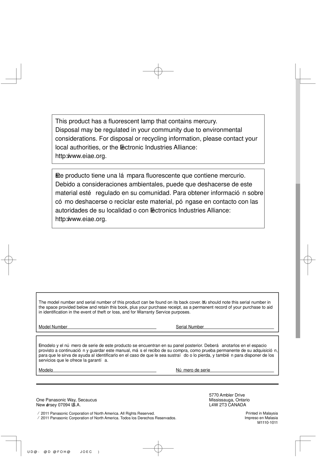 Panasonic TC-L32C3 owner manual Customer’s Record, Anotación del cliente, Ambler Drive 