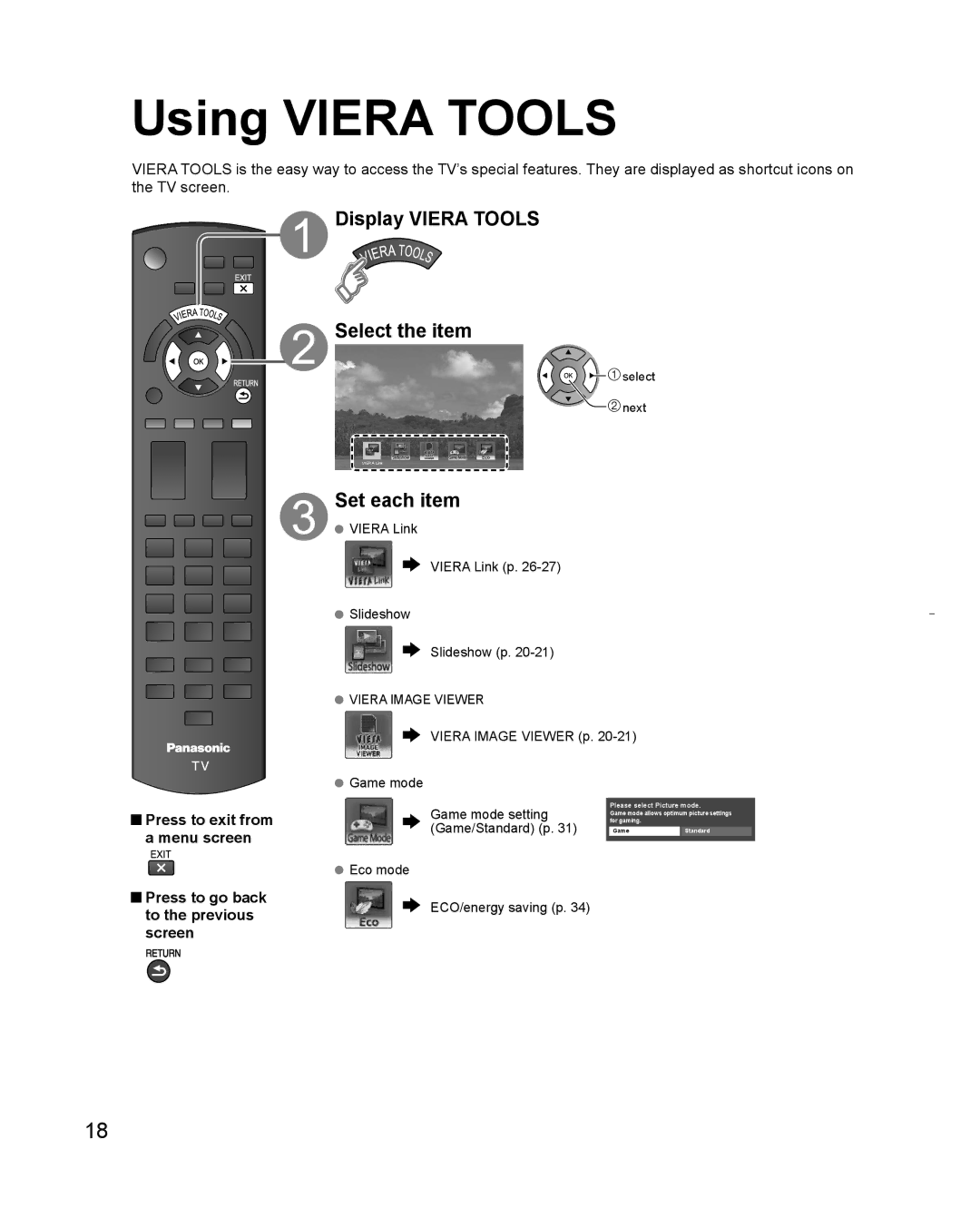 Panasonic TC-L32C3 owner manual Using Viera Tools, Display Viera Tools Select the item, Set each item 