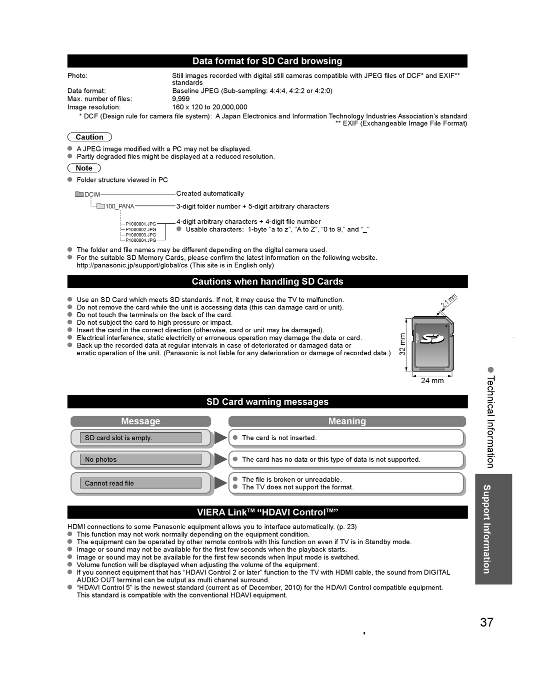 Panasonic TC-L32C3 owner manual Information Support 