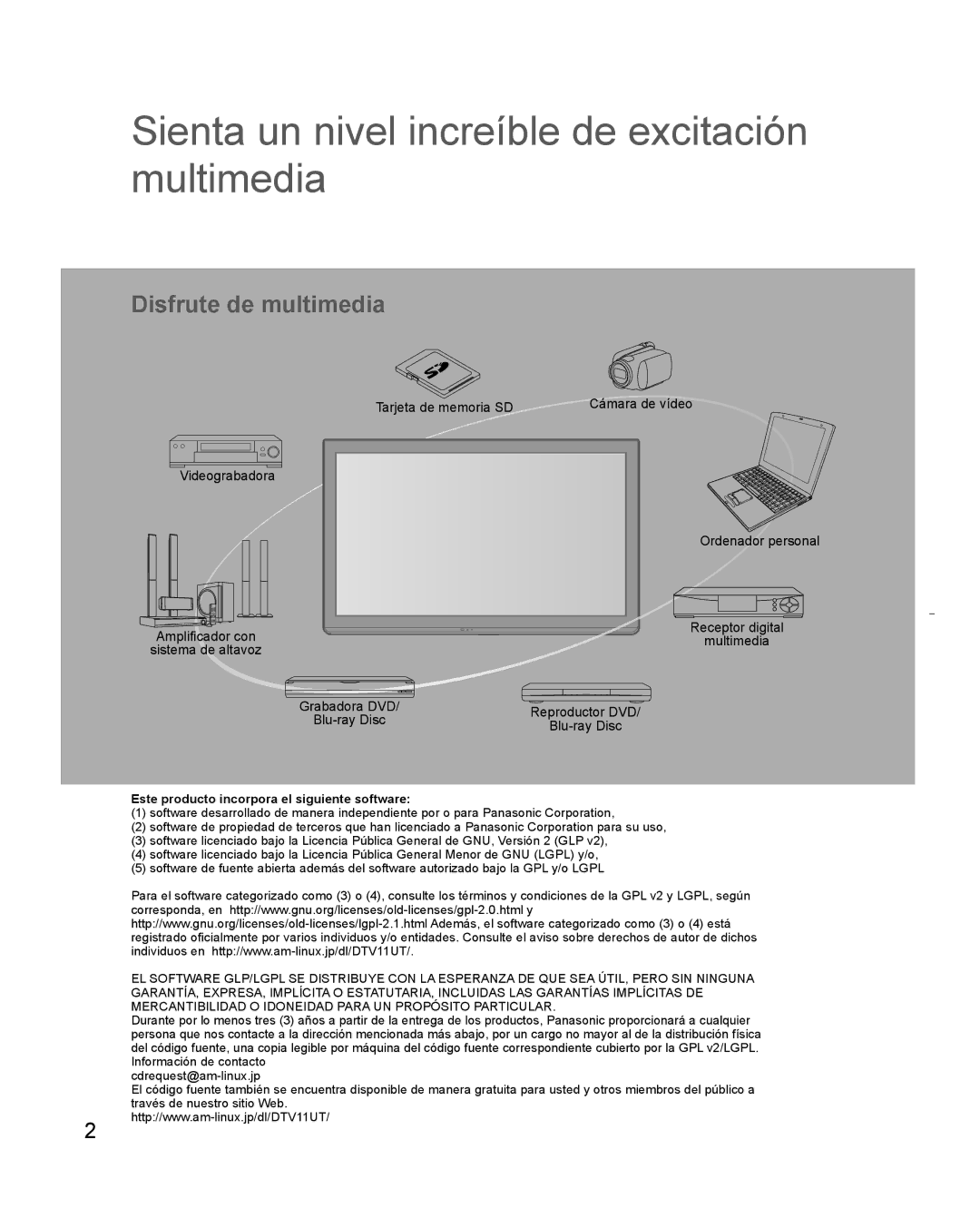 Panasonic TC-L32C3 owner manual Receptor digital, Multimedia, Este producto incorpora el siguiente software 