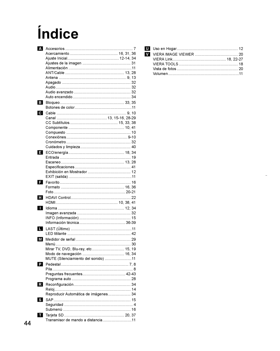 Panasonic TC-L32C3 owner manual Índice 