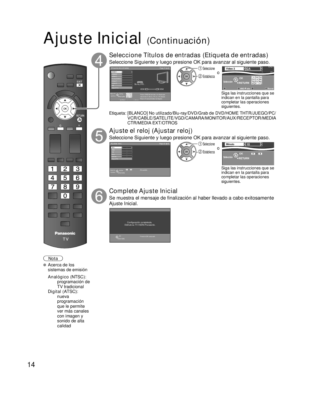 Panasonic TC-L32X2, TC-L37X2 quick start Ajuste Inicial Continuación, Seleccione Títulos de entradas Etiqueta de entradas 