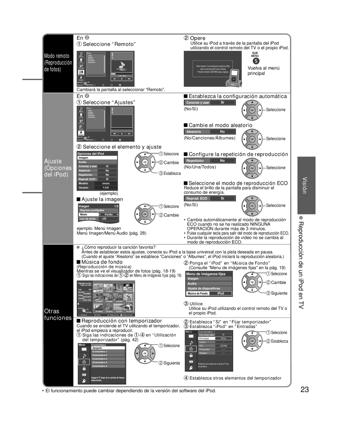 Panasonic TC-L37X2, TC-L32X2 quick start Ajuste, Opciones, Del iPod, Otras, Funciones 