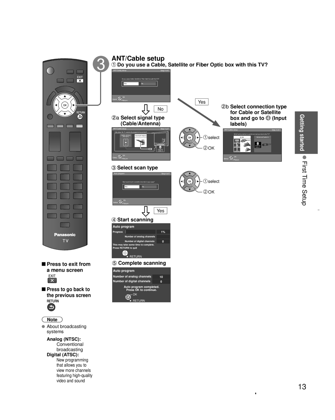 Panasonic TC-L32X30 owner manual ANT/Cable setup, First Time Setup 