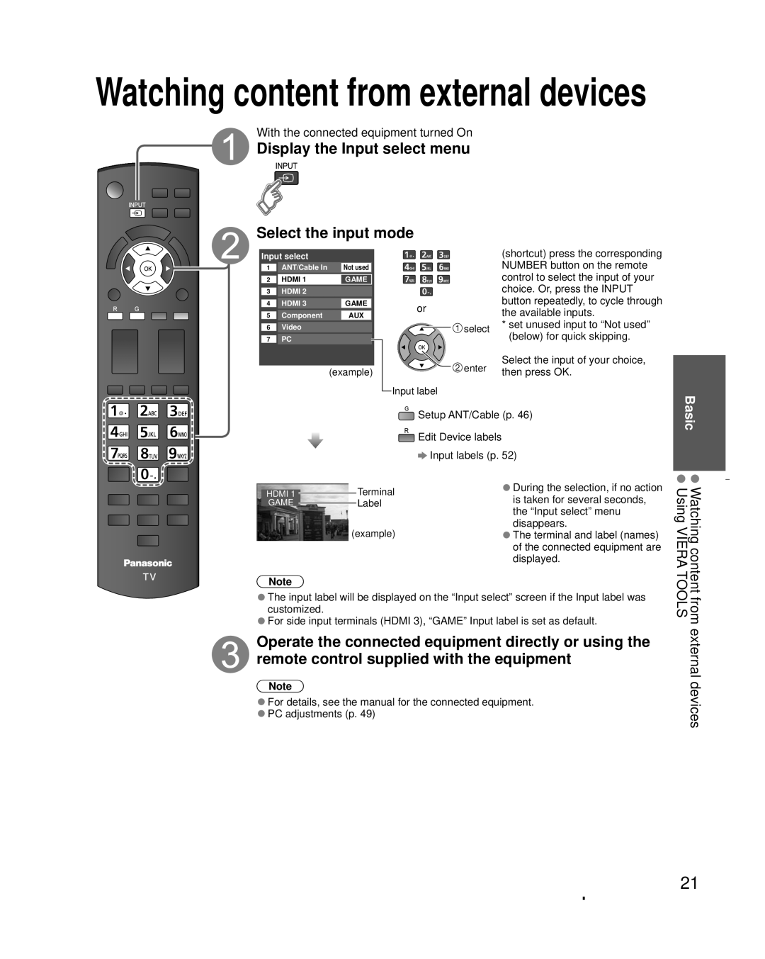 Panasonic TC-L32X30 owner manual Display the Input select menu Select the input mode, From external devices Tools, Label 