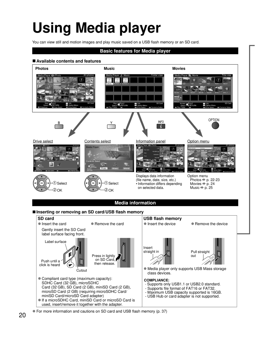 Panasonic TC-L32X5 owner manual Using Media player, Basic features for Media player, Media information 