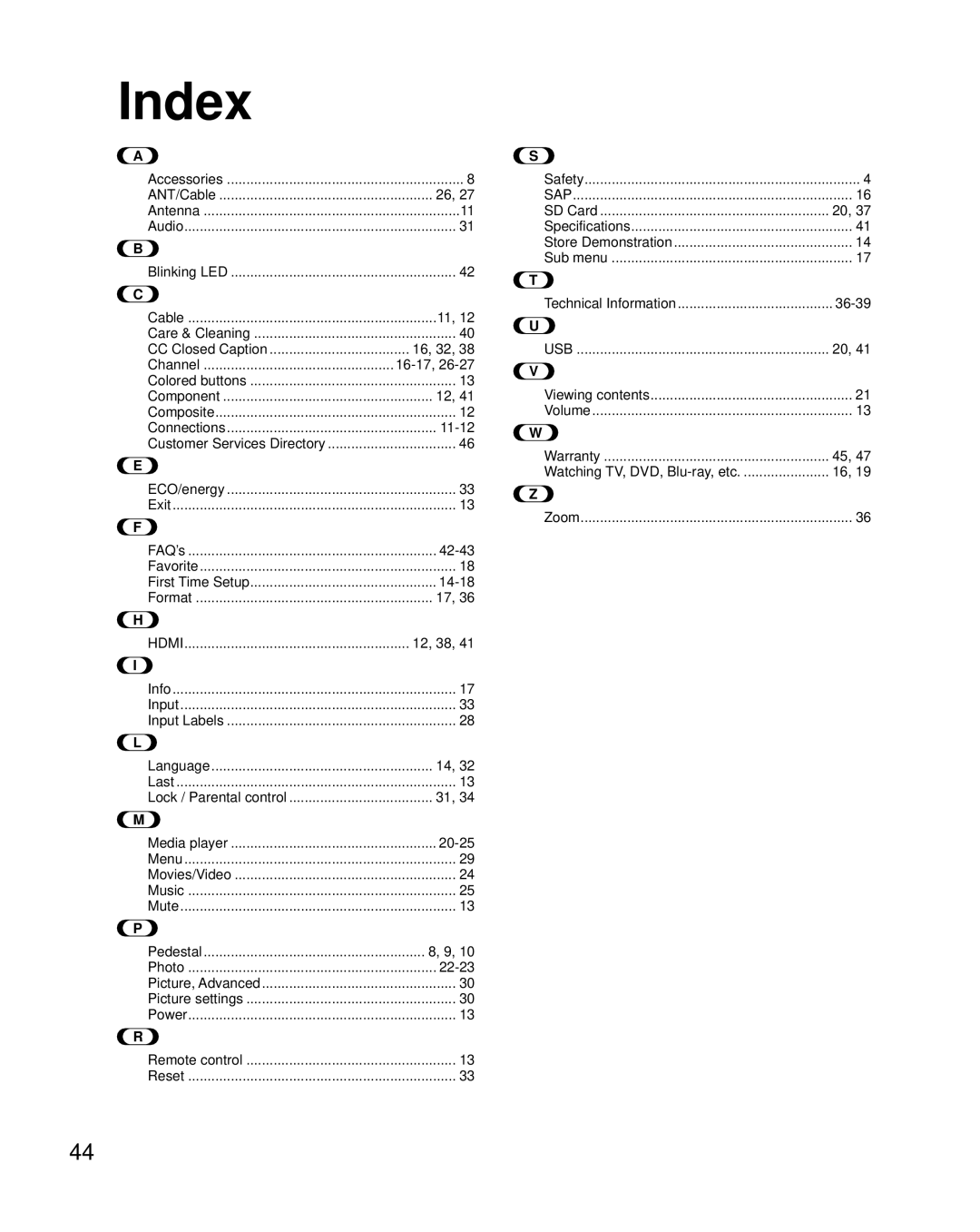 Panasonic TC-L32X5 owner manual Index 