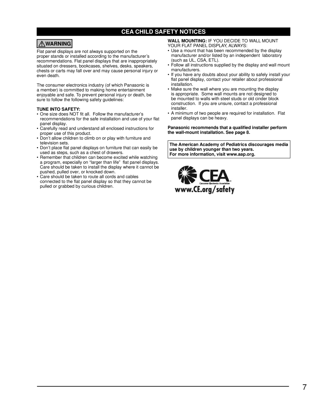 Panasonic TC-L32X5 owner manual CEA Child Safety Notices 