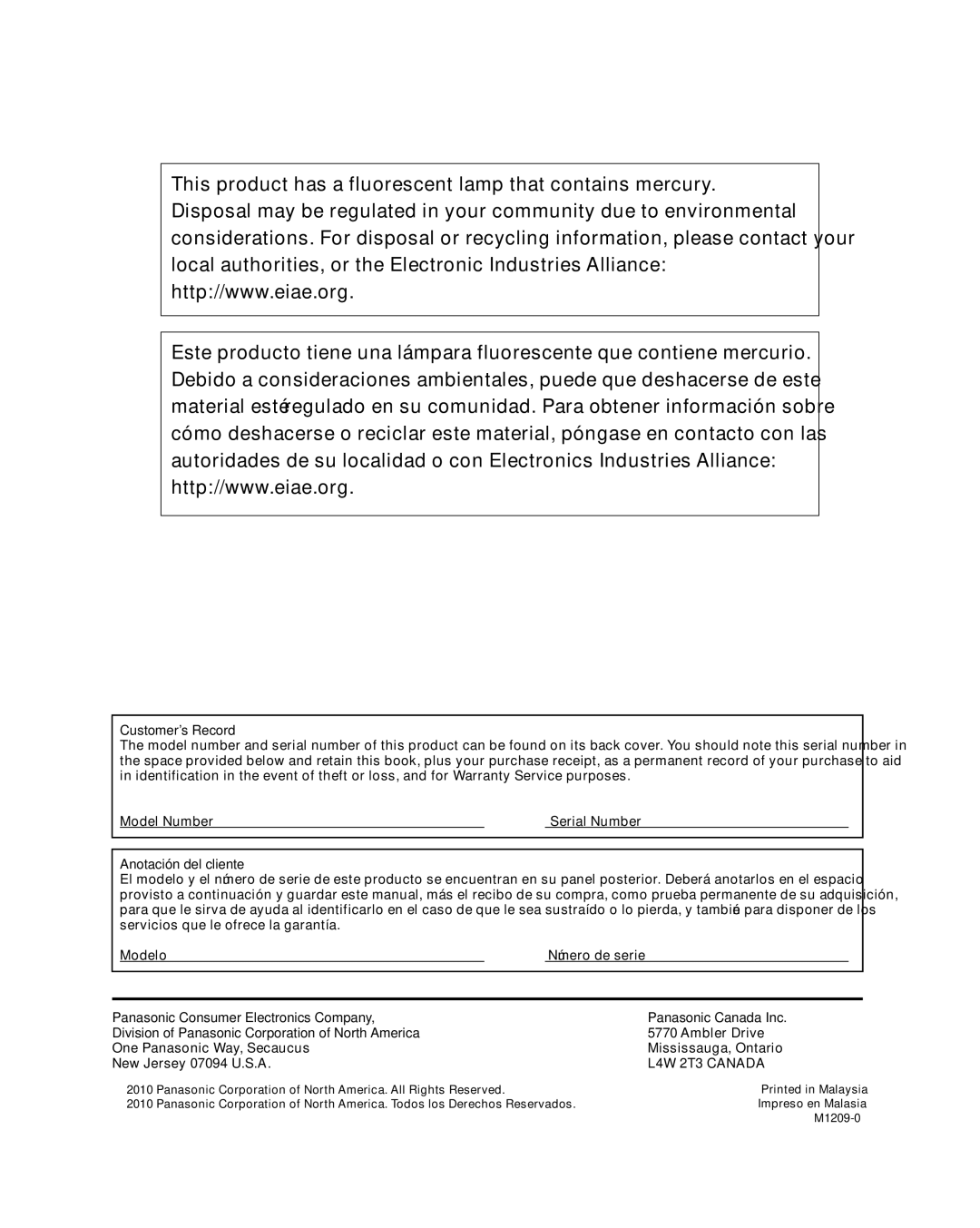 Panasonic TC-L32C22, TC-L37C22 quick start Customer’s Record, Anotación del cliente, Ambler Drive 