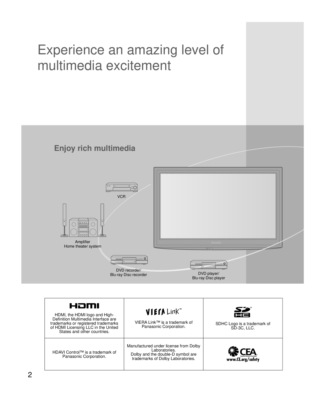 Panasonic TC-L37D2, TC-L42D2 quick start Experience an amazing level of multimedia excitement, HDMI, the Hdmi logo and High 