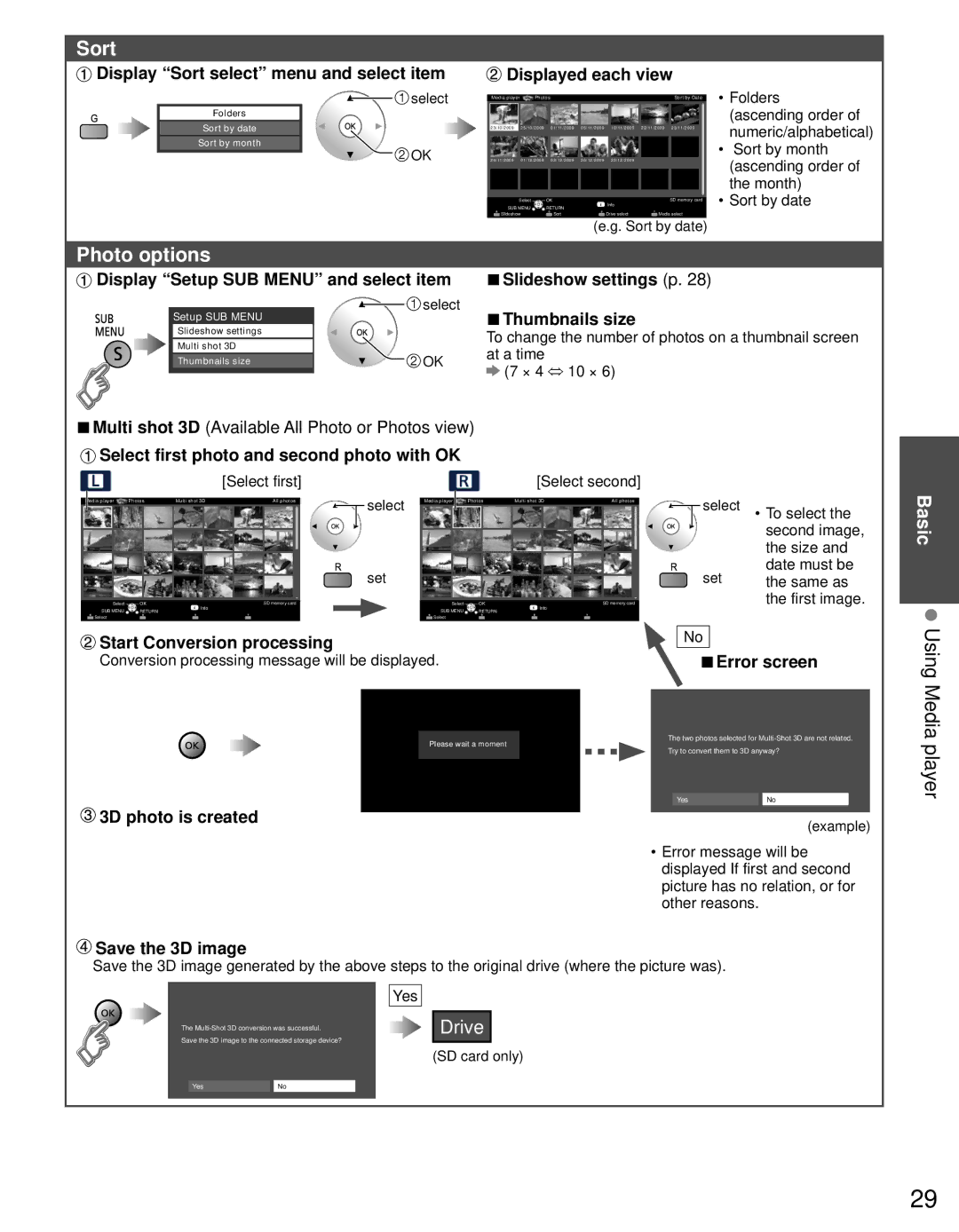 Panasonic TC-L32DT30, TC-L37DT30 owner manual Sort, Photo options 