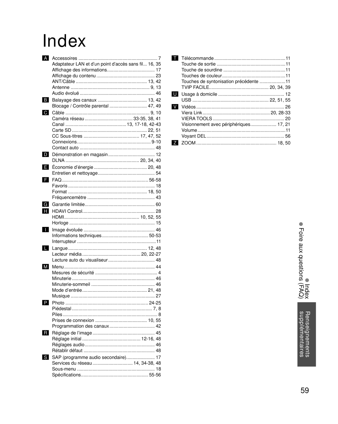 Panasonic TC-L37E3, TC-L32E3, TC-L42E30 owner manual Index 