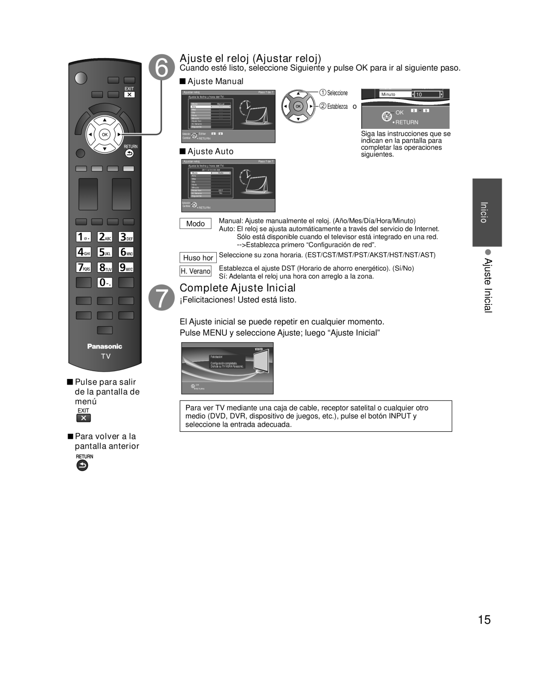 Panasonic TC-L37E3, TC-L32E3, TC-L42E30 owner manual Ajuste el reloj Ajustar reloj, Complete Ajuste Inicial, Modo 