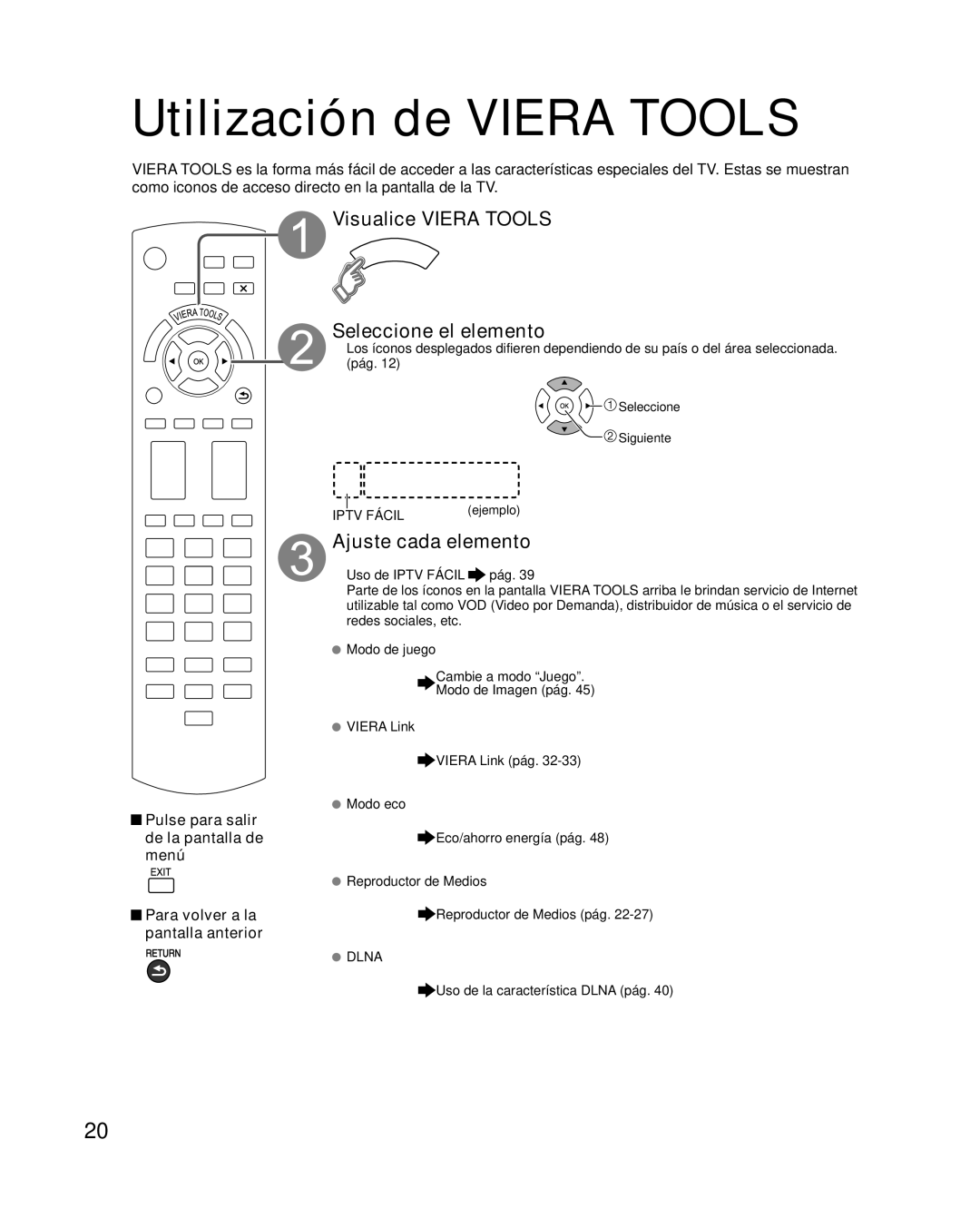 Panasonic TC-L42E30 Utilización de Viera Tools, Visualice Viera Tools Seleccione el elemento, Ajuste cada elemento 