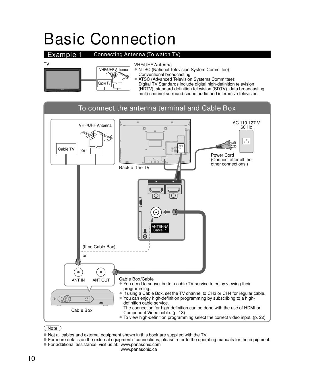 Panasonic TC-L37S1 quick start Basic Connection, Connecting Antenna To watch TV, VHF/UHF Antenna, Back of the TV 