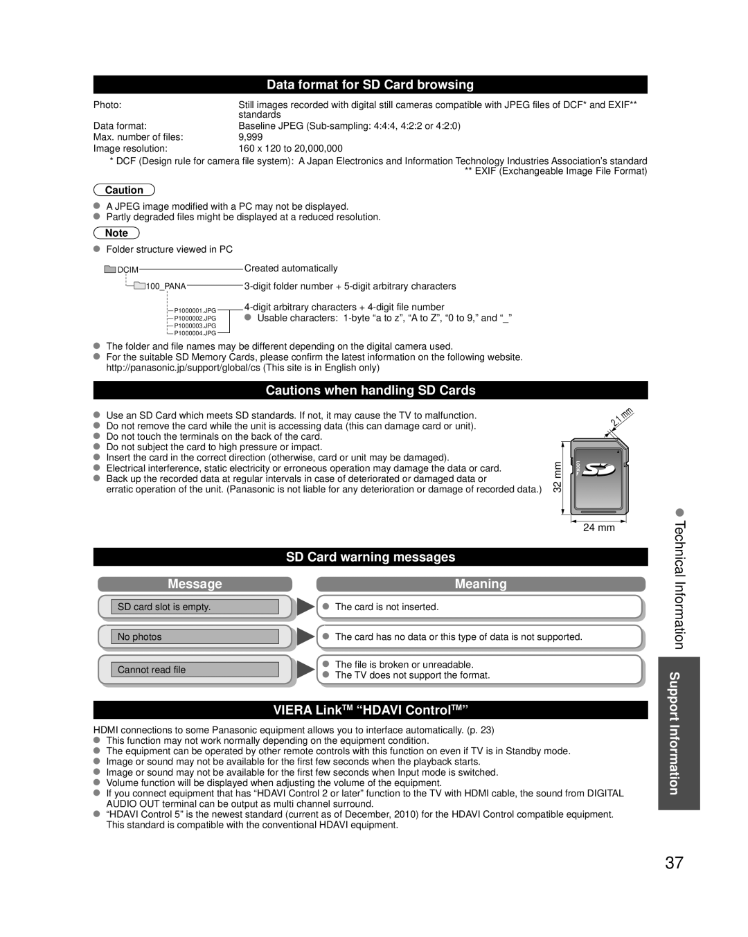 Panasonic TC-L32U3, TC-L37U3, TC-L42U30 owner manual Information Support 