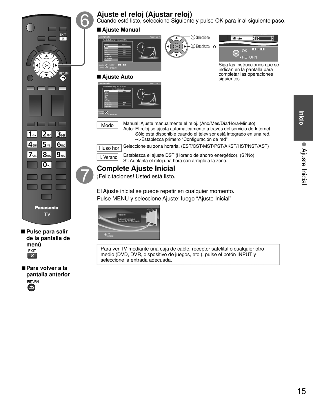 Panasonic TC-L42E3 owner manual Ajuste el reloj Ajustar reloj, Complete Ajuste Inicial, Modo 