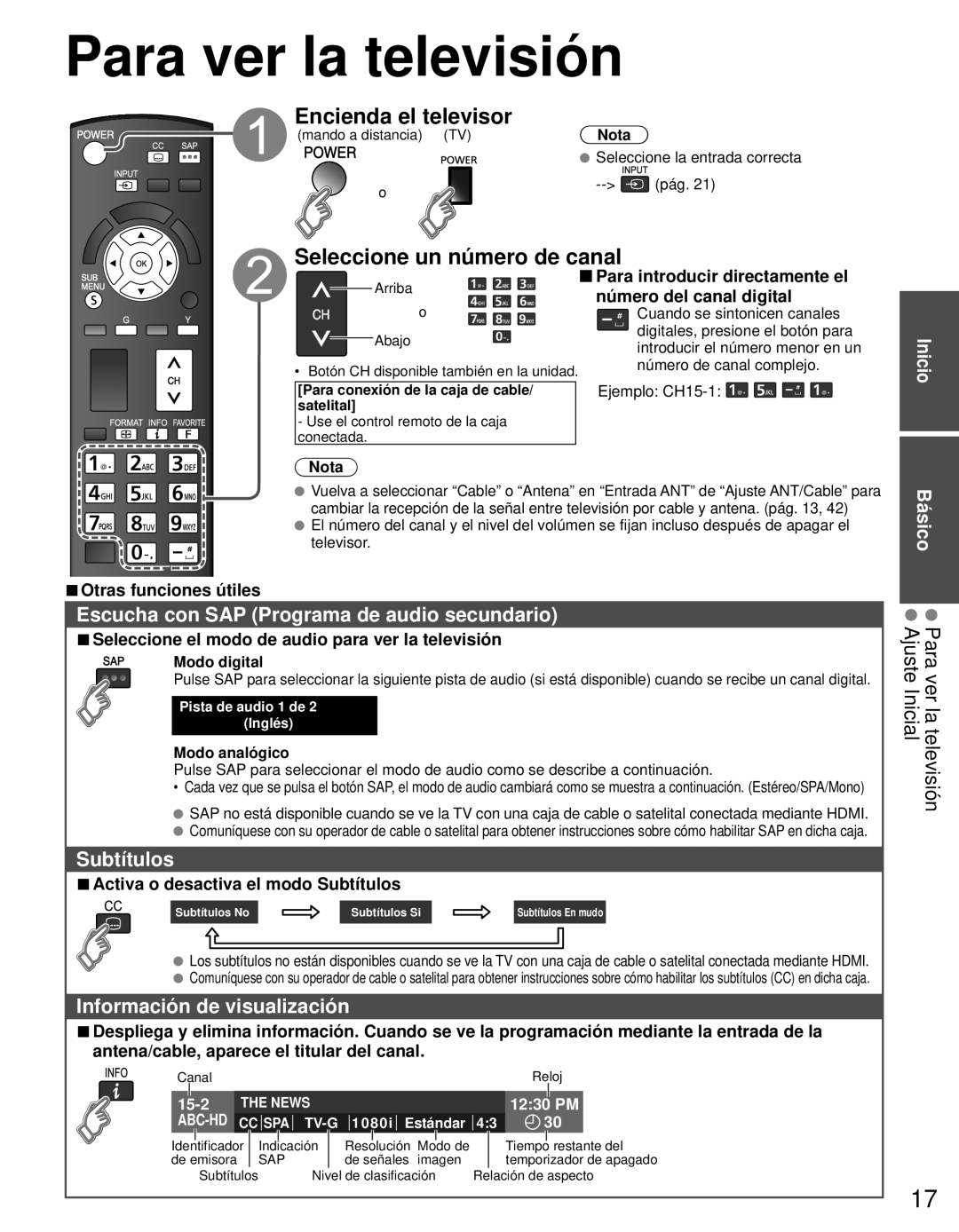 Panasonic TC-L42E3 owner manual Para ver la televisión, Encienda el televisor, Seleccione un número de canal 