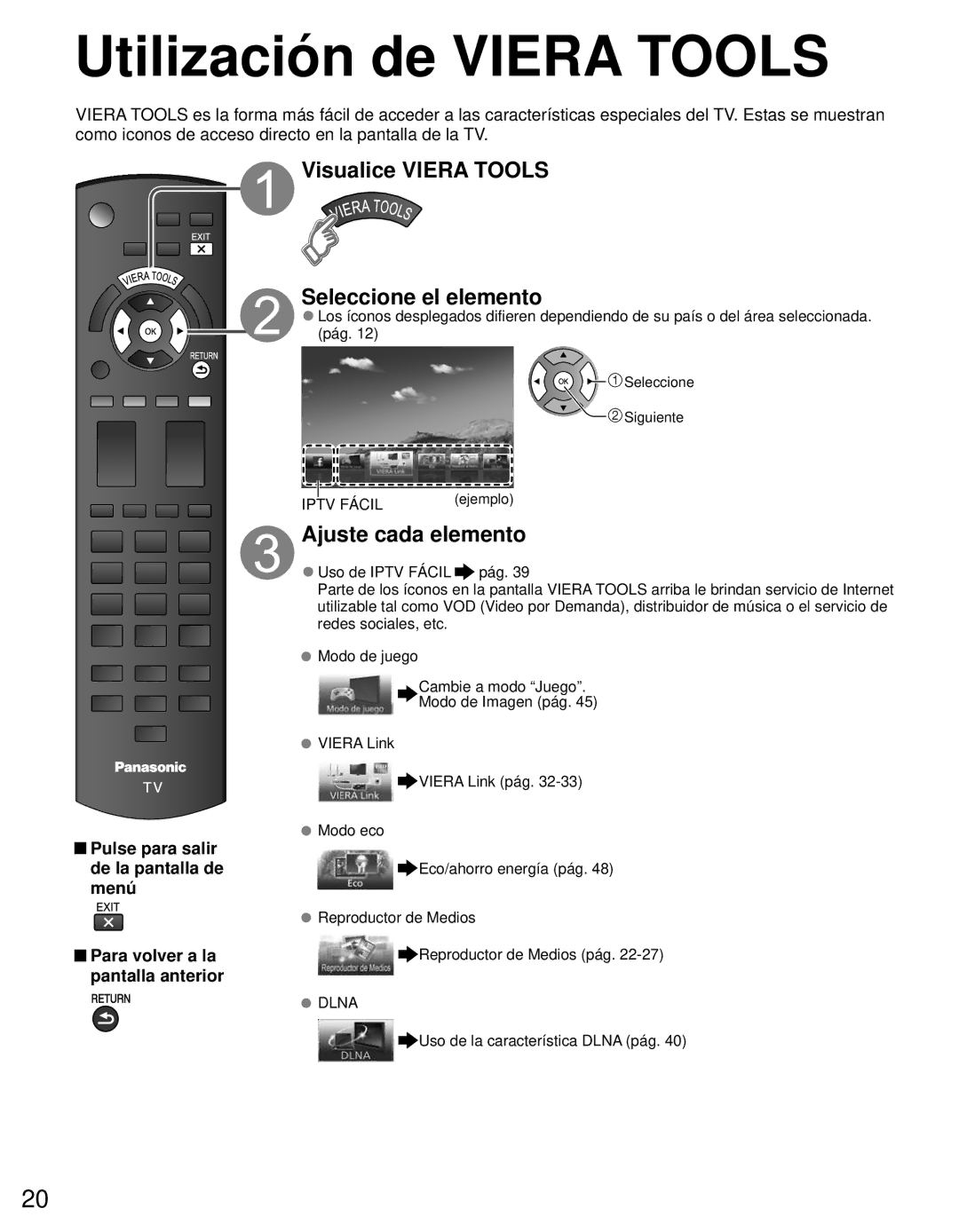 Panasonic TC-L42E3 Utilización de Viera Tools, Visualice Viera Tools Seleccione el elemento, Ajuste cada elemento 