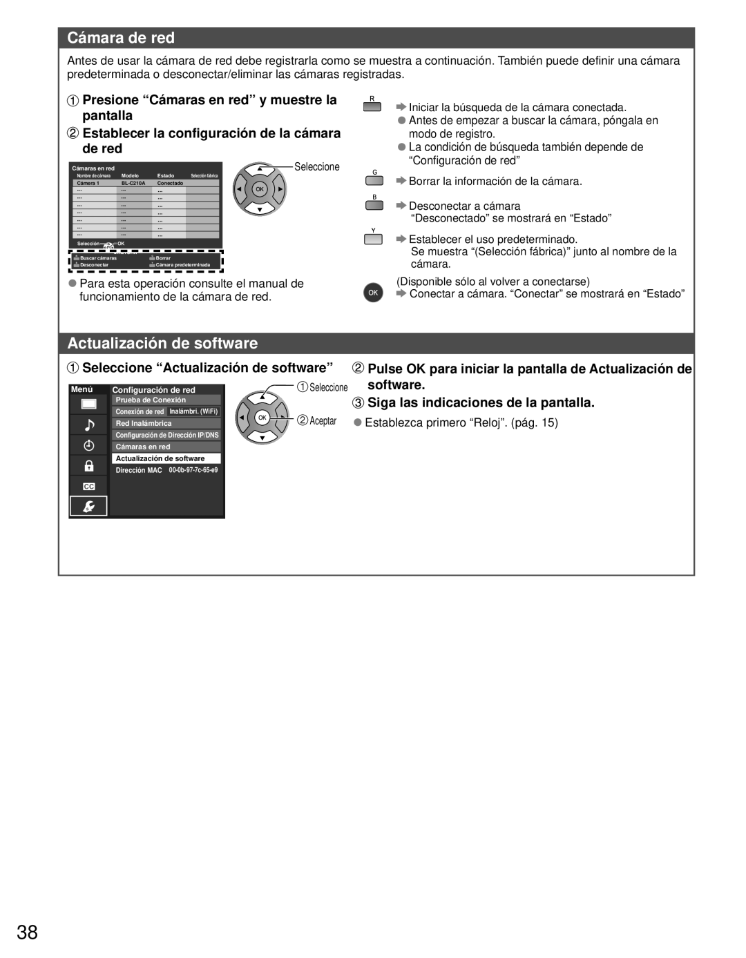 Panasonic TC-L42E3 owner manual Cámara de red, Actualización de software 