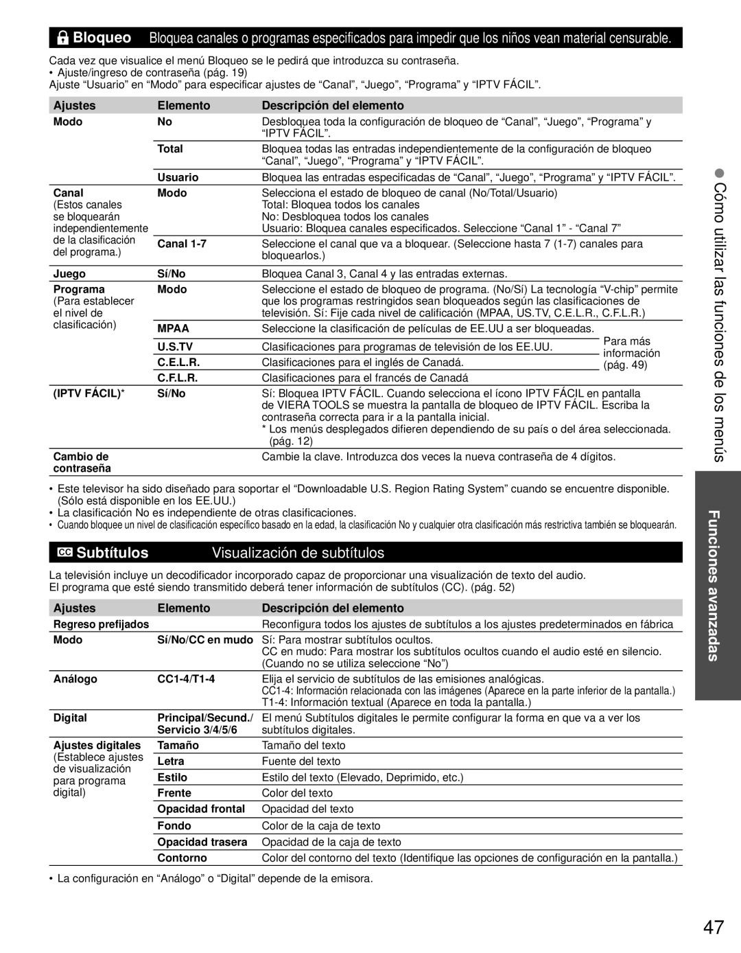 Panasonic TC-L42E3 owner manual Subtítulos Visualización de subtítulos 