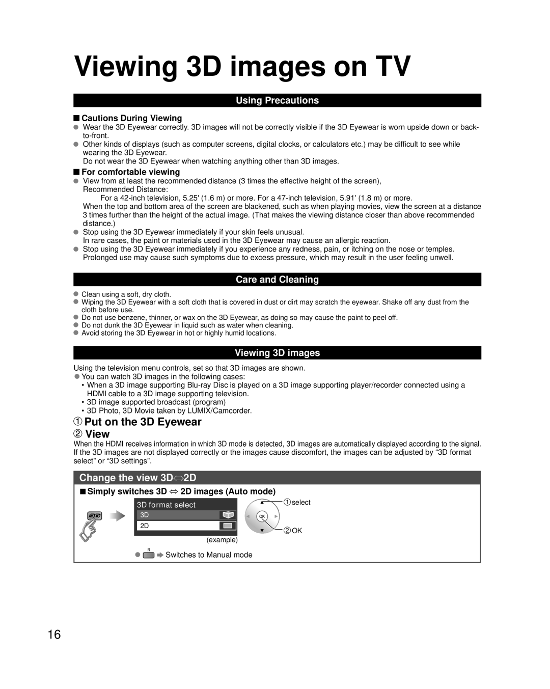 Panasonic TC-L42ET5, TCL47ET5 owner manual Viewing 3D images on TV, Using Precautions, Care and Cleaning 