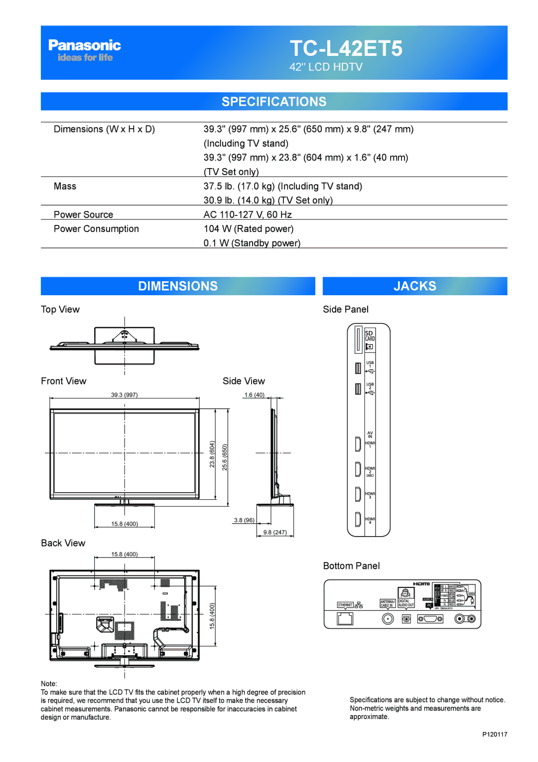 Panasonic TCL47ET5 owner manual TC-L42ET5 