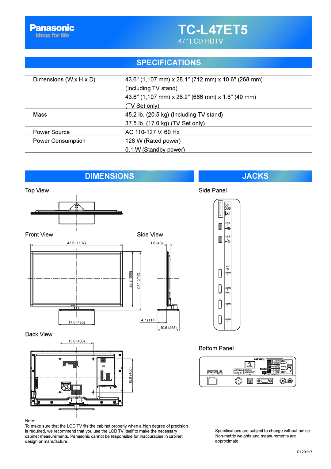 Panasonic TC-L42ET5, TCL47ET5 owner manual TC-L47ET5 