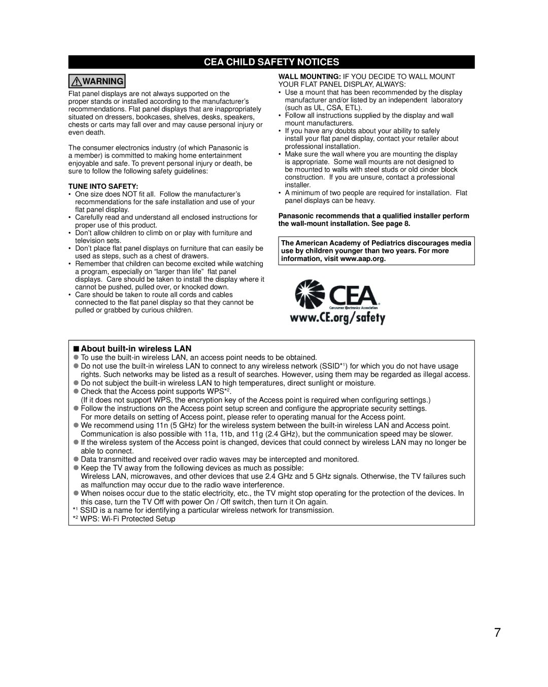 Panasonic TCL47ET5, TC-L42ET5 owner manual CEA Child Safety Notices, About built-in wireless LAN 